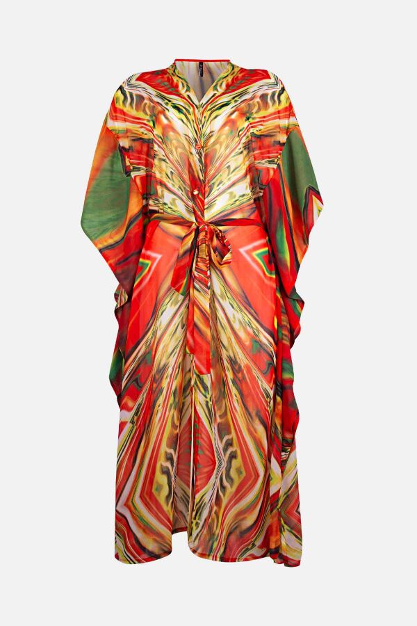 Ayyıldız 4800 Turuncu Desenli Plaj Elbisesi - 1