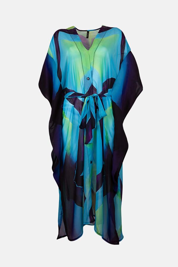 Ayyıldız 4800 Mavi Yeşil Desenli Plaj Elbisesi - 3