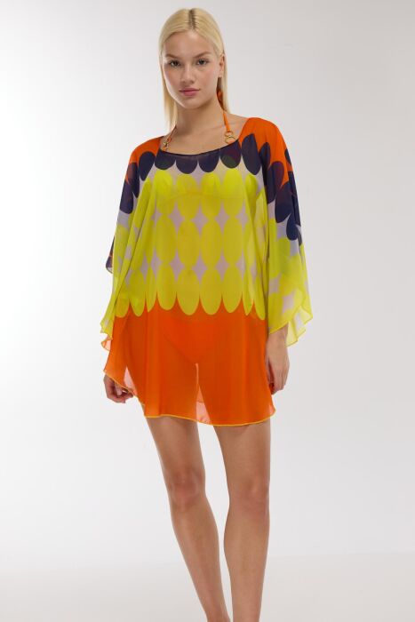 Ayyıldız 4802 Sarı Desenli Plaj Elbisesi - AYYILDIZ