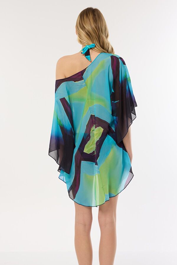 Ayyıldız 4802 Mavi Yeşil Desenli Plaj Elbisesi - 2