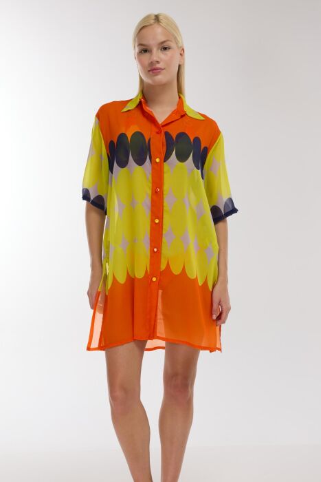 Ayyıldız 4805 Sarı Desenli Plaj Elbisesi - AYYILDIZ