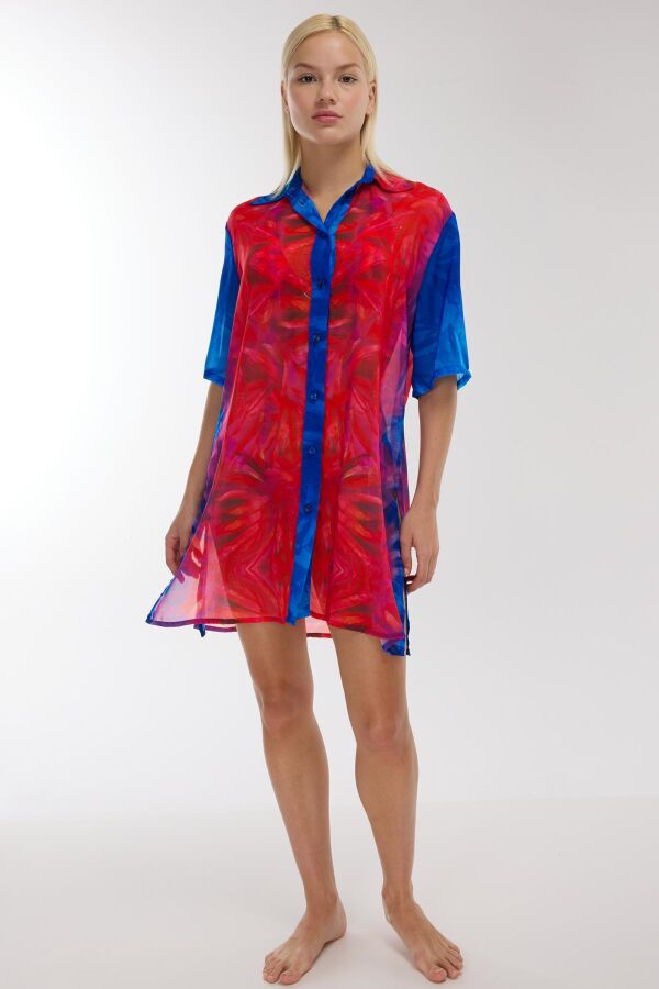 Ayyıldız 4805 Mor Fuşya Desenli Plaj Elbisesi - 1