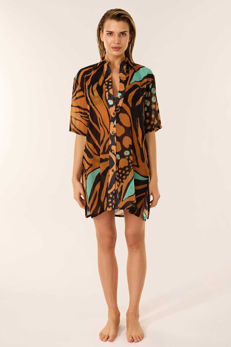 Ayyıldız 4805 Kahve Desenli Plaj Elbisesi - AYYILDIZ