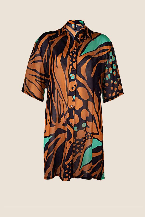 Ayyıldız 4805 Kahve Desenli Plaj Elbisesi - 4