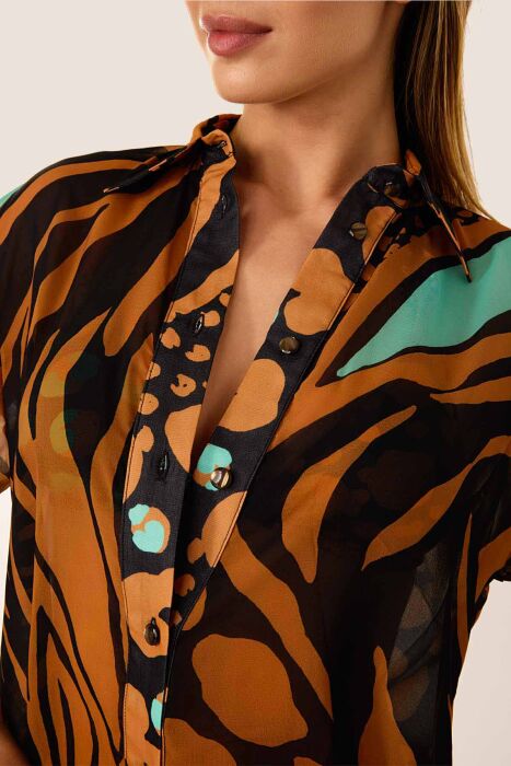 Ayyıldız 4805 Kahve Desenli Plaj Elbisesi - 3