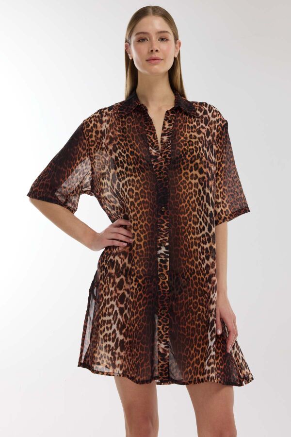 Ayyıldız 4805 Kahverengi Leopar Plaj Elbisesi - 1