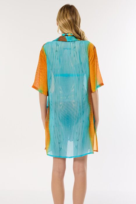 Ayyıldız 4805 Kahve Mavi Desenli Plaj Elbisesi - AYYILDIZ (1)