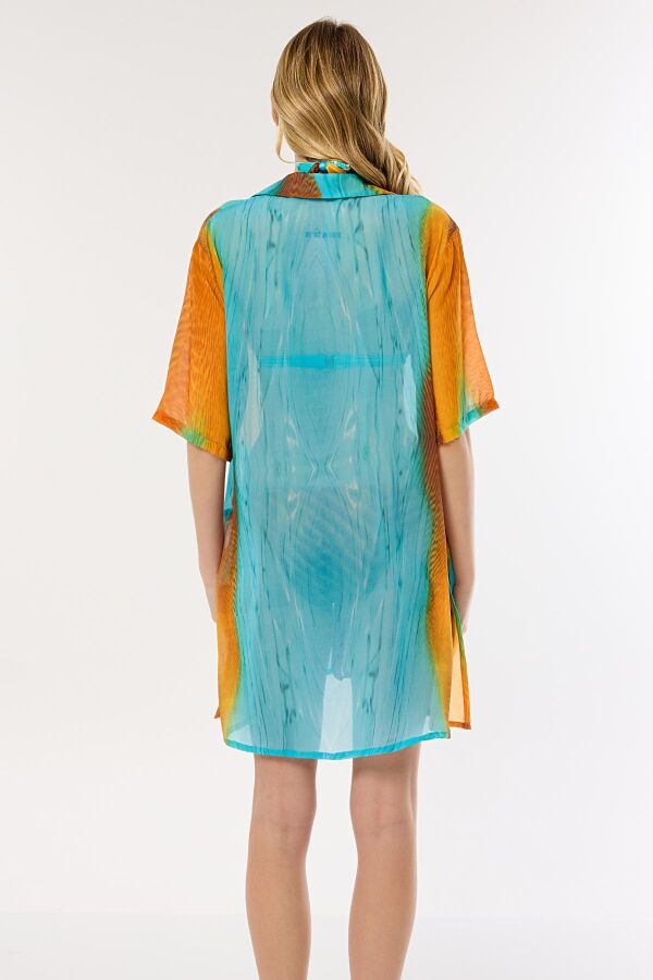 Ayyıldız 4805 Kahve Mavi Desenli Plaj Elbisesi - 2