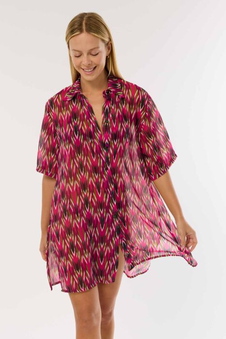 Ayyıldız 4805 Fuşya Desenli Plaj Elbisesi - 2