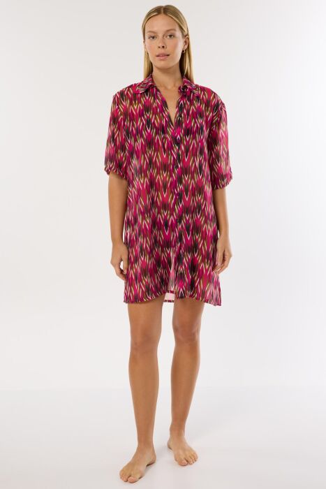 Ayyıldız 4805 Fuşya Desenli Plaj Elbisesi - 1
