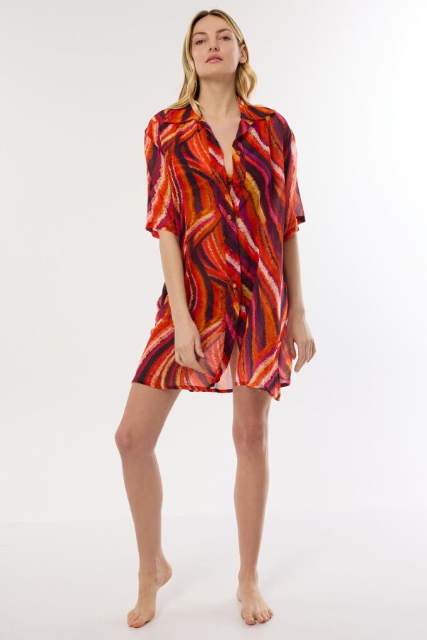 Ayyıldız 4805 Turuncu Mor Desenli Plaj Elbisesi - 1