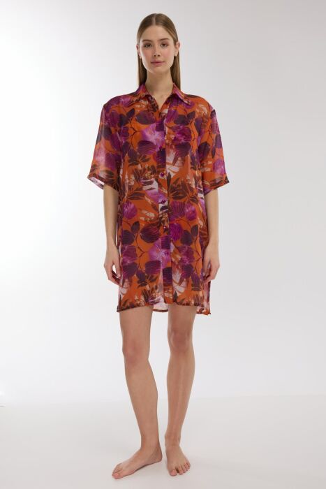 Ayyıldız 4805 Pembe Turuncu Plaj Elbisesi - AYYILDIZ