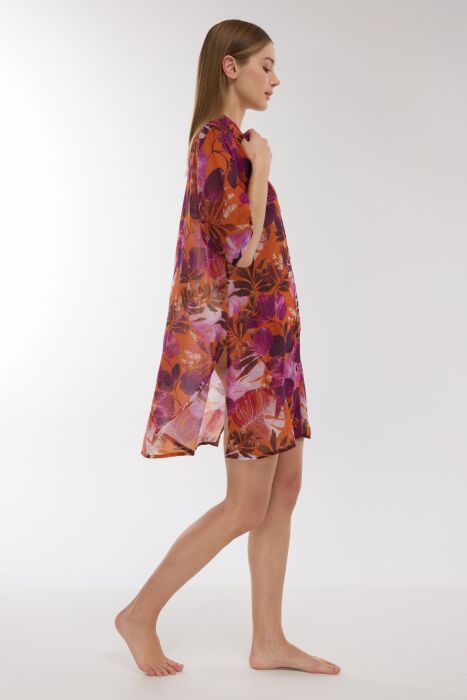 Ayyıldız 4805 Pembe Turuncu Gömlek Yaka Plaj Elbisesi - AYYILDIZ (1)