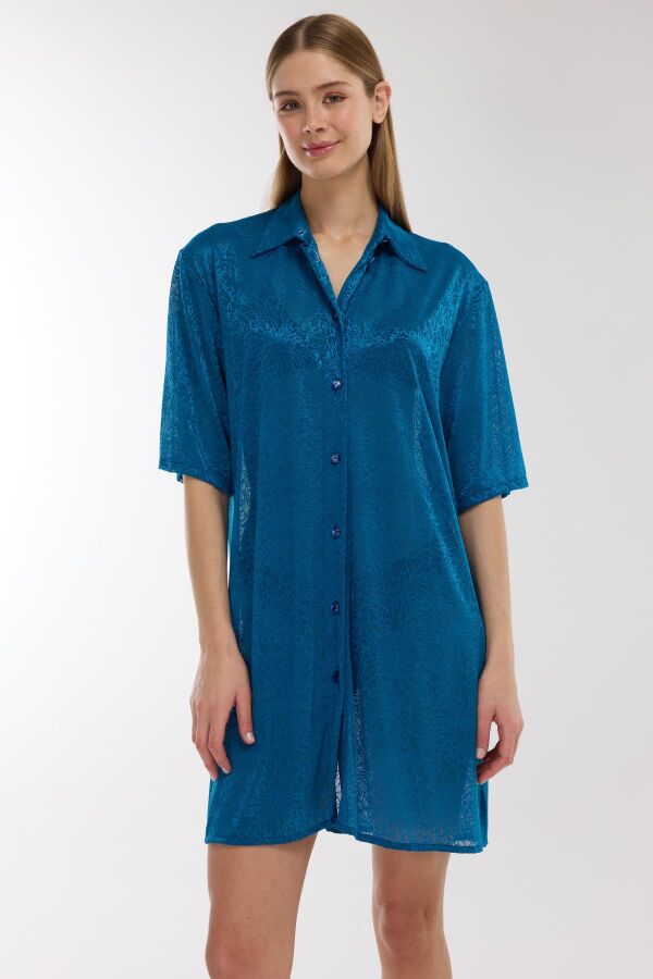 Ayyıldız 4805 Petrol Mavisi Gömlek Yaka Plaj Elbisesi - 2