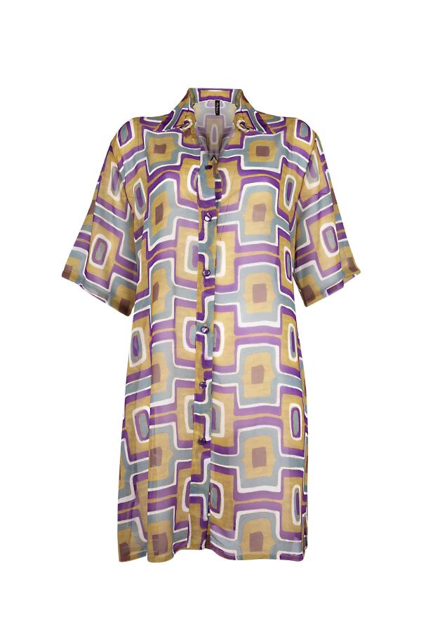 Ayyıldız 4805 Sarı Mor Gömlek Yaka Plaj Elbisesi - 3