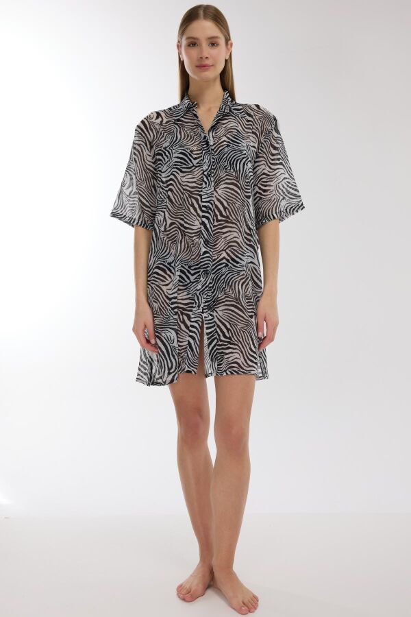 Ayyıldız 4805 Siyah Beyaz Desenli Plaj Elbisesi - 1