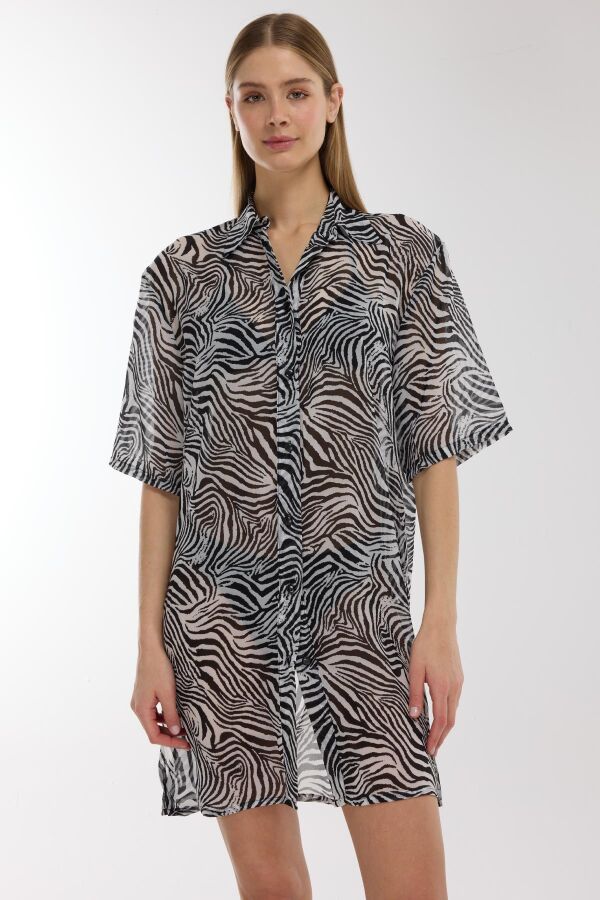 Ayyıldız 4805 Siyah Beyaz Desenli Plaj Elbisesi - 2