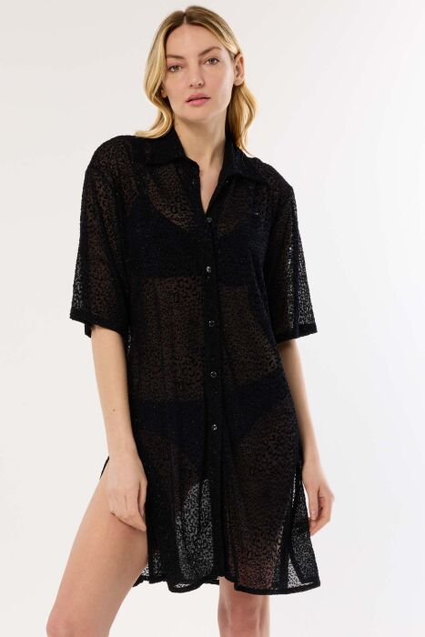 Ayyıldız 4805 Siyah Desenli Simli Plaj Elbisesi - AYYILDIZ (1)