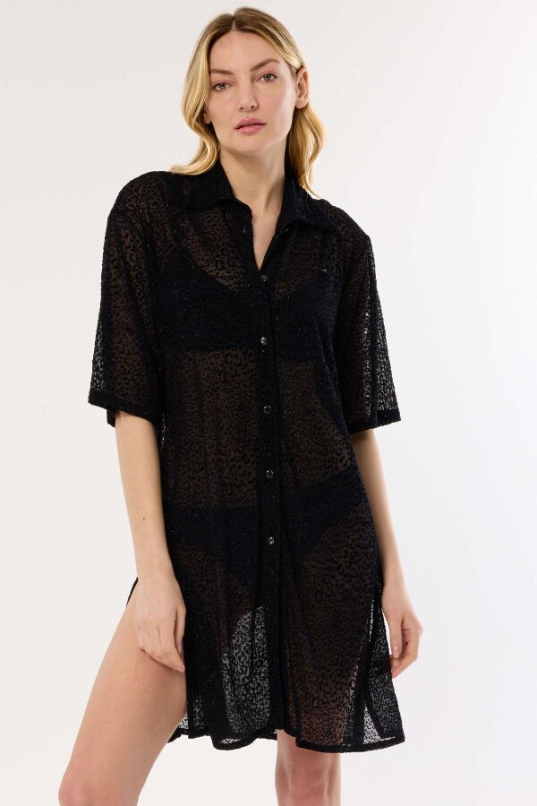 Ayyıldız 4805 Siyah Desenli Simli Plaj Elbisesi - 2