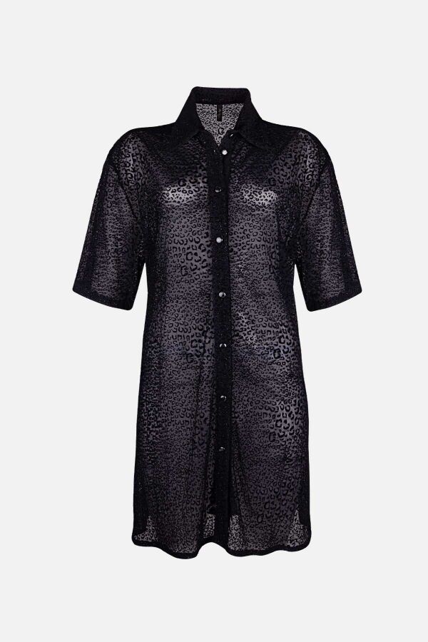 Ayyıldız 4805 Siyah Desenli Simli Plaj Elbisesi - 4