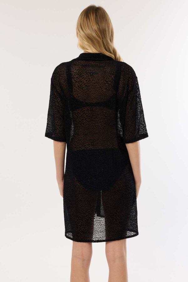 Ayyıldız 4805 Siyah Desenli Simli Plaj Elbisesi - 3