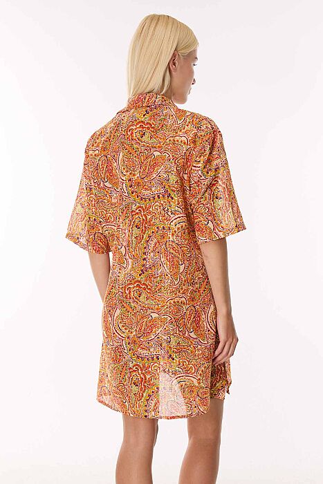 Ayyıldız 4805 Turuncu Şal Desenli Gömlek Yaka Plaj Elbisesi - AYYILDIZ (1)