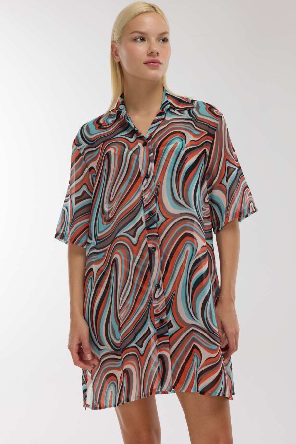 Ayyıldız 4805 Yeşil Desenli Gömlek Yaka Plaj Elbisesi - 2