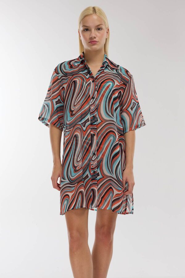 Ayyıldız 4805 Yeşil Desenli Plaj Elbisesi - 1