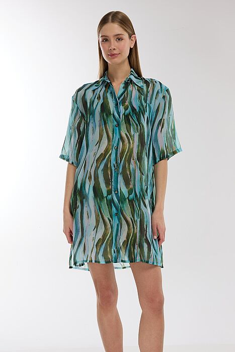 Ayyıldız 4805 Yeşil Gömlek Yaka Plaj Elbisesi - AYYILDIZ (1)