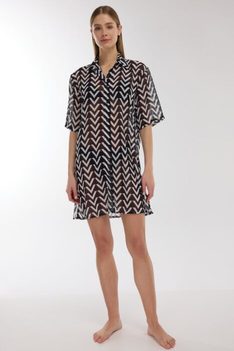 Ayyıldız 4805 Zigzag Desenli Plaj Elbisesi - AYYILDIZ