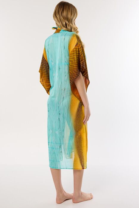 Ayyıldız 4806 Kahve Mavi Desenli Plaj Elbisesi - AYYILDIZ (1)