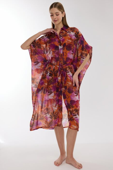 Ayyıldız 4806 Pembe Turuncu Plaj Elbisesi - AYYILDIZ