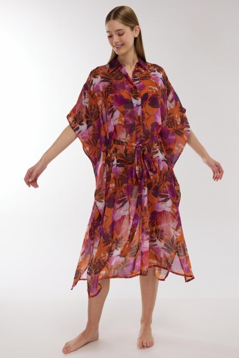 Ayyıldız 4806 Pembe Turuncu Plaj Elbisesi - AYYILDIZ (1)