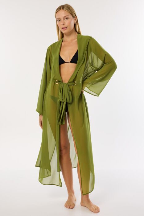 Ayyıldız 4807 Haki Kapşonlu Plaj Elbisesi - AYYILDIZ