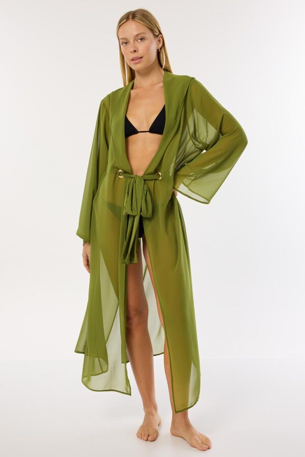 Ayyıldız 4807 Haki Kapşonlu Plaj Elbisesi - 1