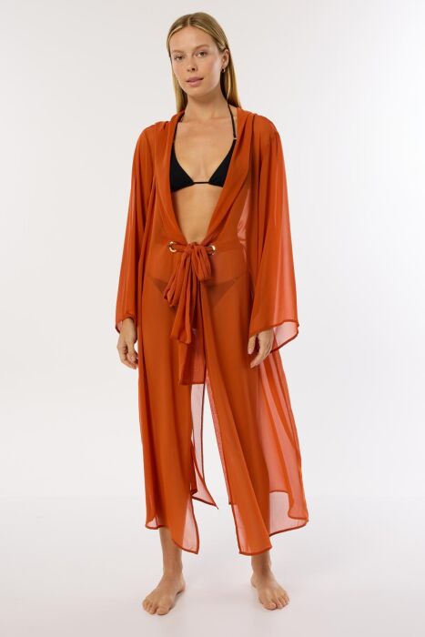 Ayyıldız 4807 Kiremit Kapşonlu Plaj Elbisesi - AYYILDIZ