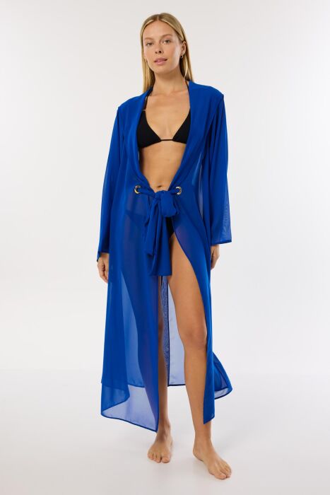 Ayyıldız 4807 Saks Kapşonlu Plaj Elbisesi - AYYILDIZ