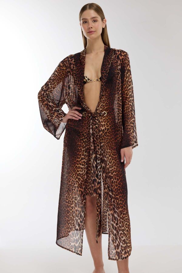 Ayyıldız 4809 Kahverengi Leopar Plaj Elbisesi - 1