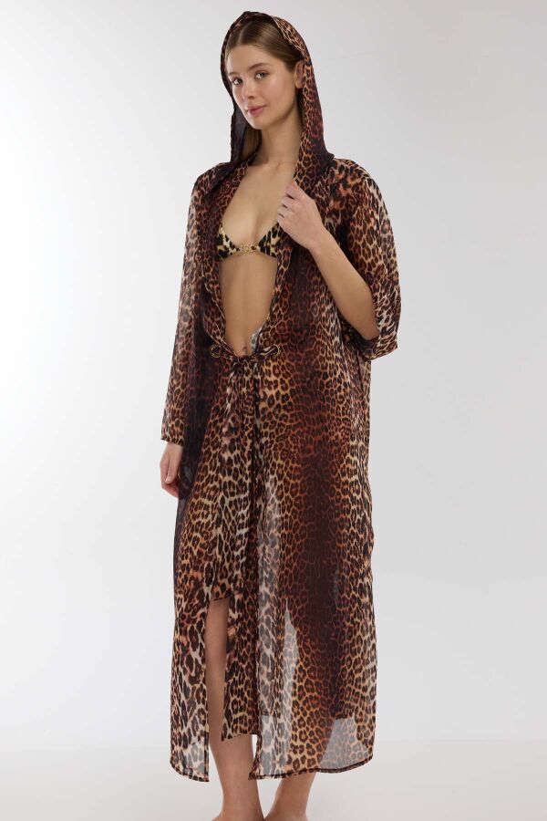 Ayyıldız 4809 Kahverengi Leopar Plaj Elbisesi - 2