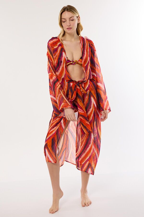 Ayyıldız 4809 Turuncu Mor Desenli Plaj Elbisesi - 1