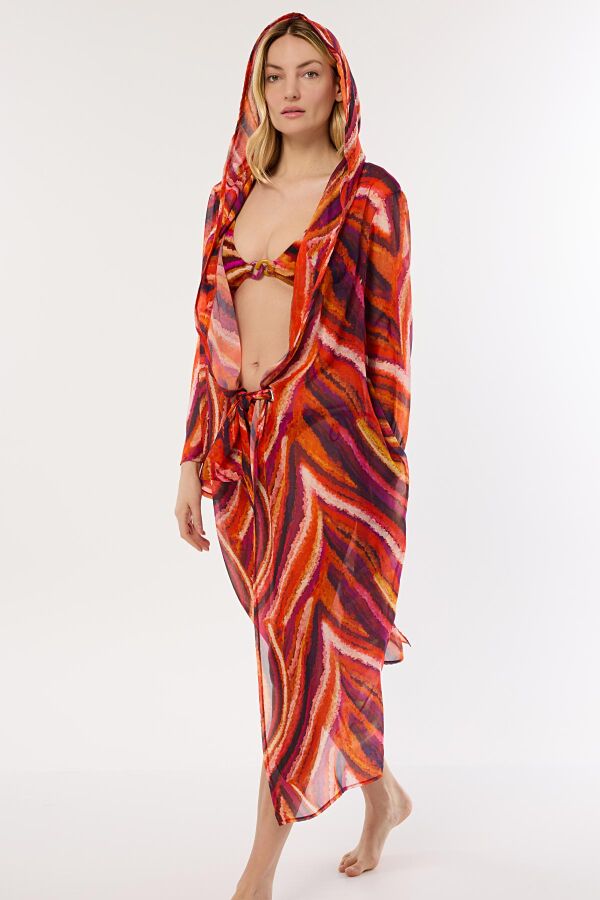 Ayyıldız 4809 Turuncu Mor Desenli Plaj Elbisesi - 2