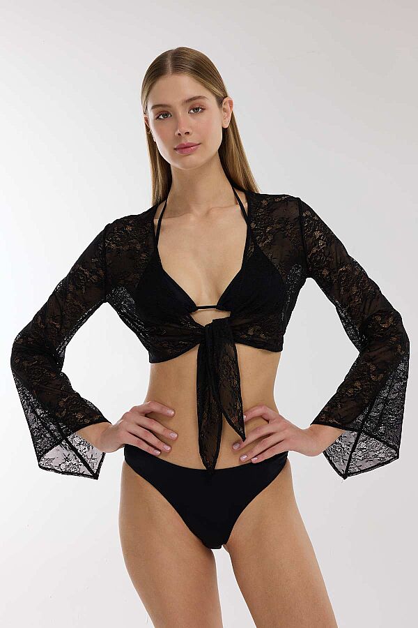 Ayyıldız 4828 Siyah Dantelli Crop - 1