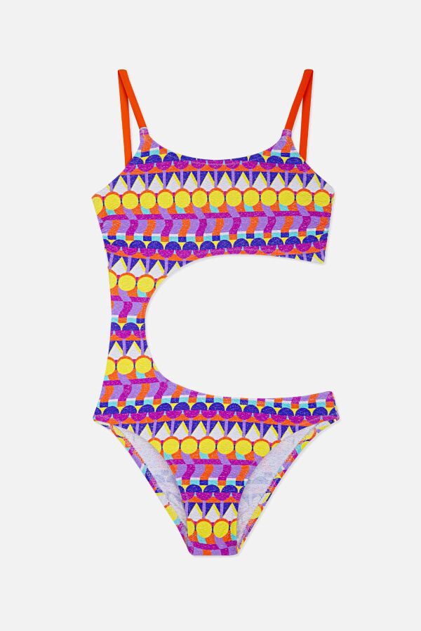 Ayyıldız 4951 Mor Desenli Kız Çocuk Mayokini - 1