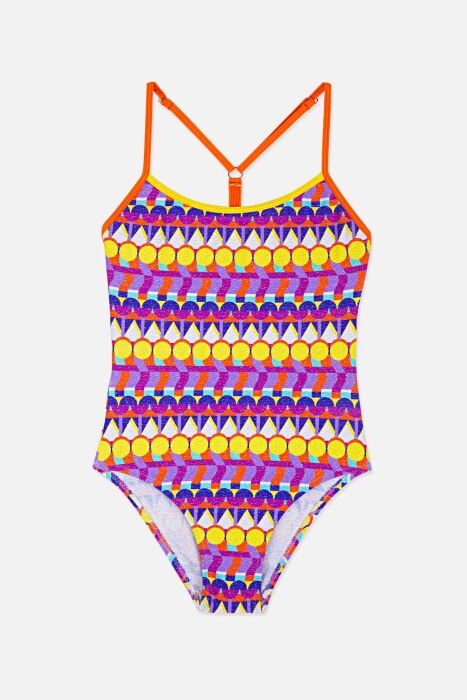 Ayyıldız 4952 Mor Desenli Kız Çocuk Mayo - AYYILDIZ