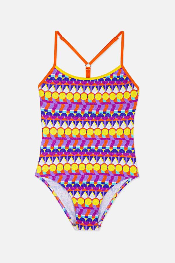 Ayyıldız 4952 Mor Desenli Kız Çocuk Mayo - 1