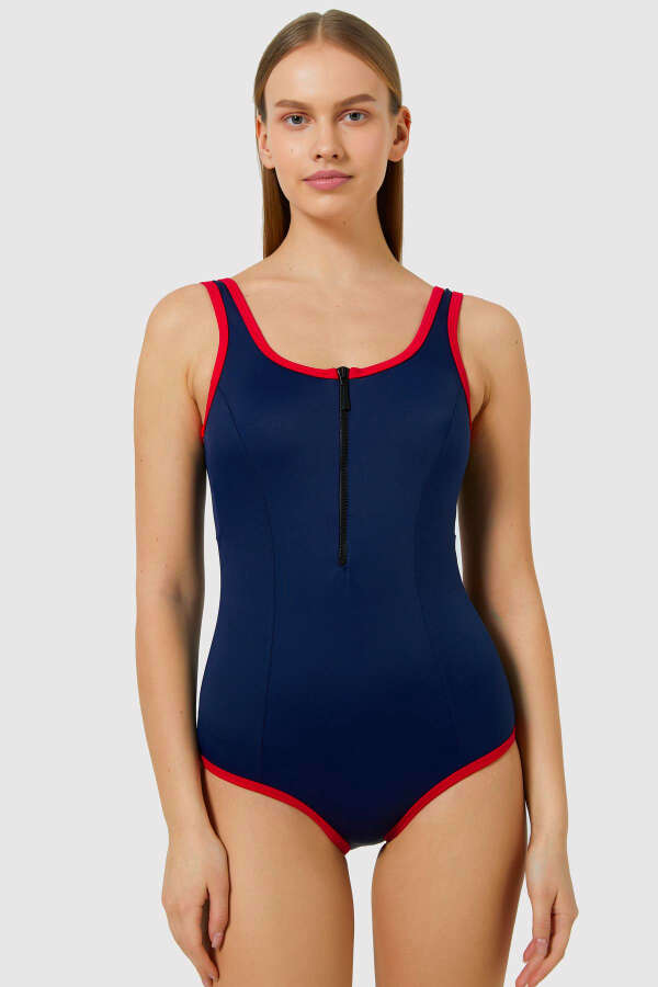 Ayyıldız 3039 Lacivert Kırmızı Fermuarlı Mayo - 1