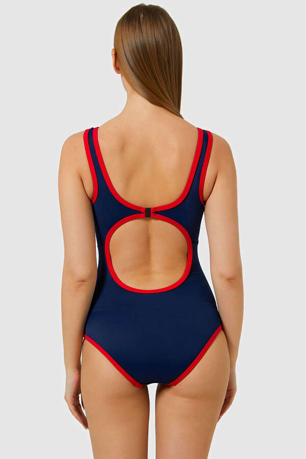 Ayyıldız 3039 Lacivert Kırmızı Fermuarlı Mayo - 3