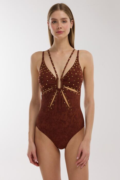 Ayyıldız 5147 Kahverengi Zımba İşlemeli Mayo - AYYILDIZ