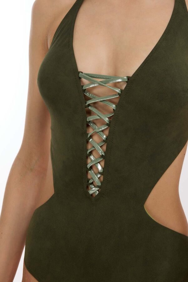 Ayyıldız 5148 Haki Boyundan Bağlamalı Mayokini - 2