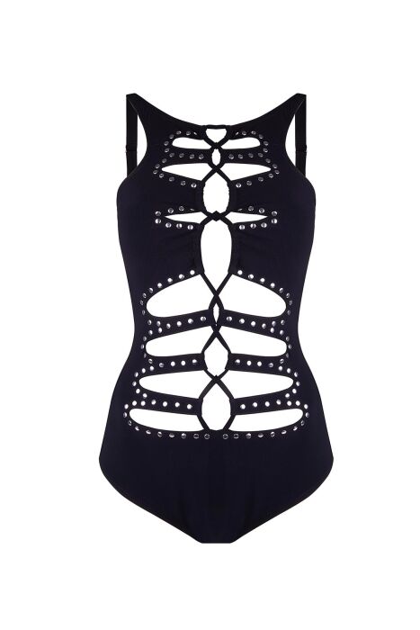 Ayyıldız 5152 Siyah Yuvarlak Yaka Zımbalı Mayokini - 4